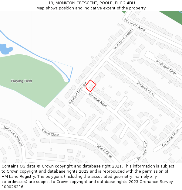 19, MONKTON CRESCENT, POOLE, BH12 4BU: Location map and indicative extent of plot