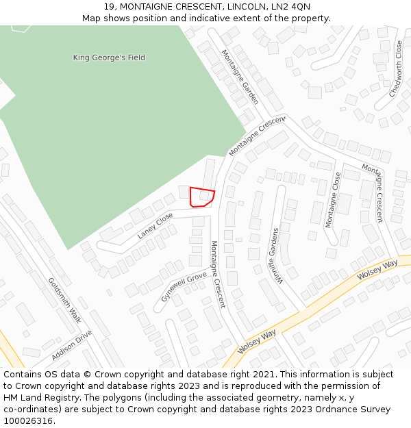 19, MONTAIGNE CRESCENT, LINCOLN, LN2 4QN: Location map and indicative extent of plot