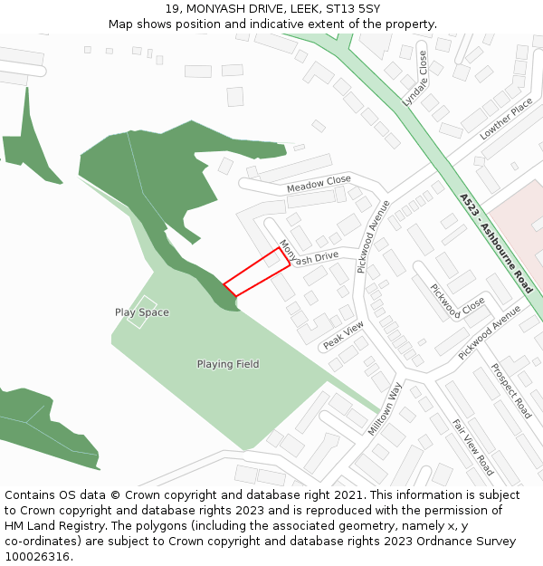 19, MONYASH DRIVE, LEEK, ST13 5SY: Location map and indicative extent of plot