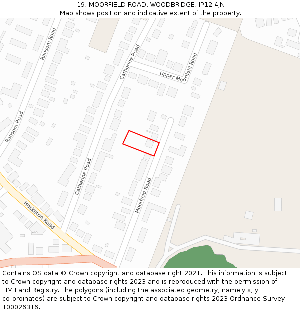 19, MOORFIELD ROAD, WOODBRIDGE, IP12 4JN: Location map and indicative extent of plot