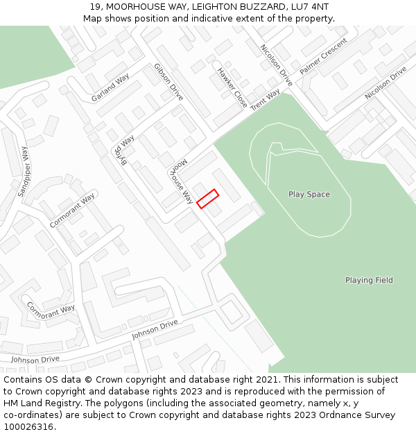 19, MOORHOUSE WAY, LEIGHTON BUZZARD, LU7 4NT: Location map and indicative extent of plot