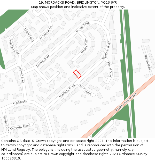 19, MORDACKS ROAD, BRIDLINGTON, YO16 6YR: Location map and indicative extent of plot