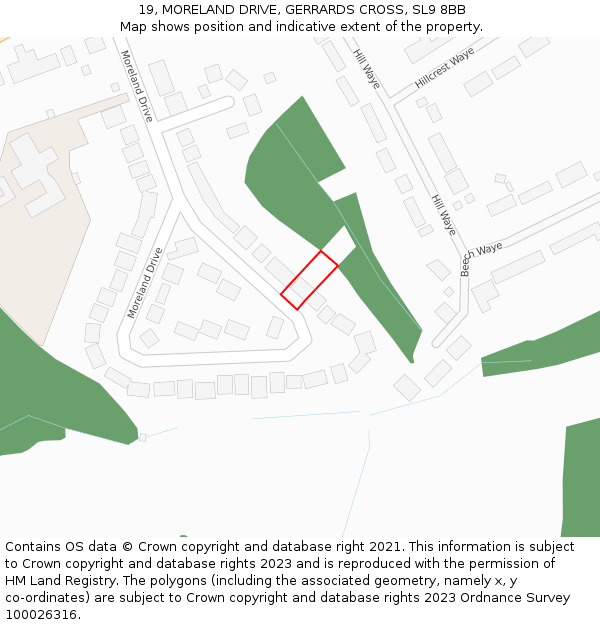 19, MORELAND DRIVE, GERRARDS CROSS, SL9 8BB: Location map and indicative extent of plot