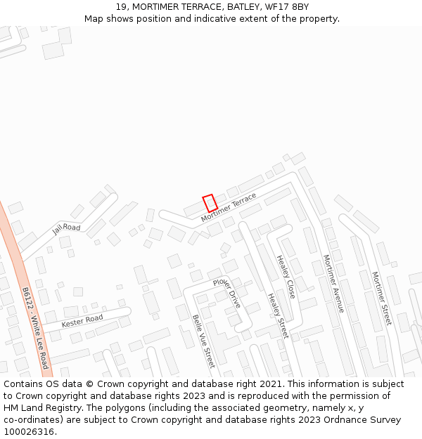 19, MORTIMER TERRACE, BATLEY, WF17 8BY: Location map and indicative extent of plot