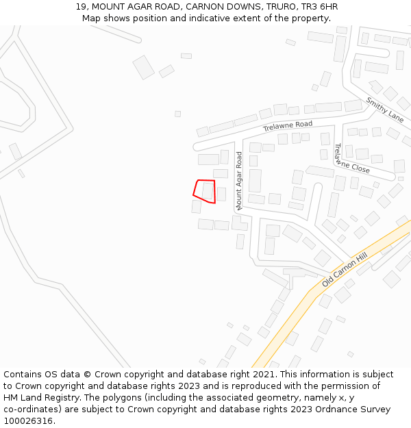 19, MOUNT AGAR ROAD, CARNON DOWNS, TRURO, TR3 6HR: Location map and indicative extent of plot