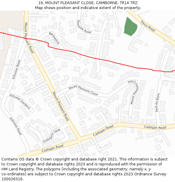 19, MOUNT PLEASANT CLOSE, CAMBORNE, TR14 7RZ: Location map and indicative extent of plot