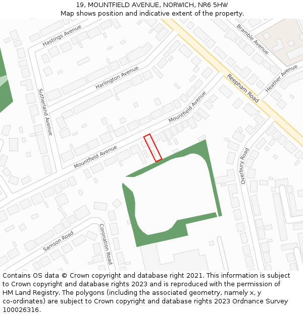 19, MOUNTFIELD AVENUE, NORWICH, NR6 5HW: Location map and indicative extent of plot