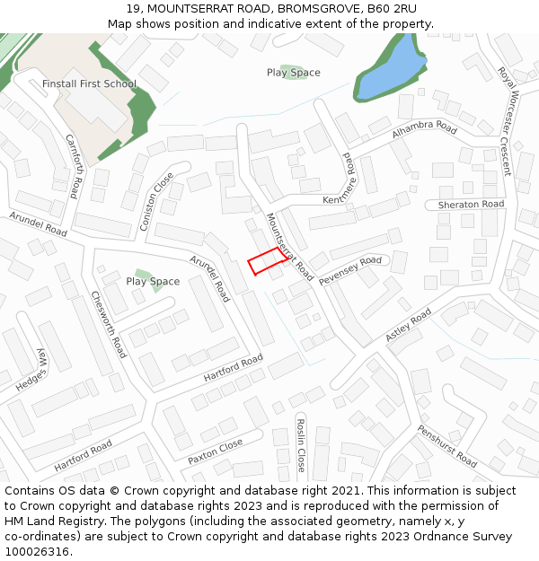 19, MOUNTSERRAT ROAD, BROMSGROVE, B60 2RU: Location map and indicative extent of plot