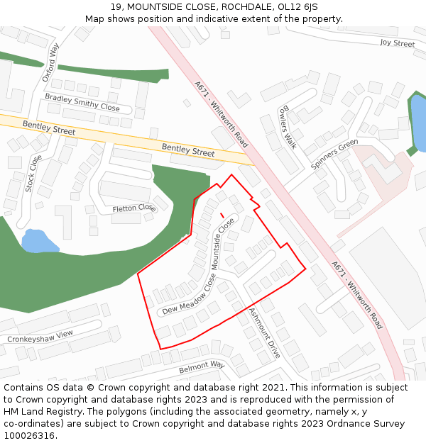19, MOUNTSIDE CLOSE, ROCHDALE, OL12 6JS: Location map and indicative extent of plot