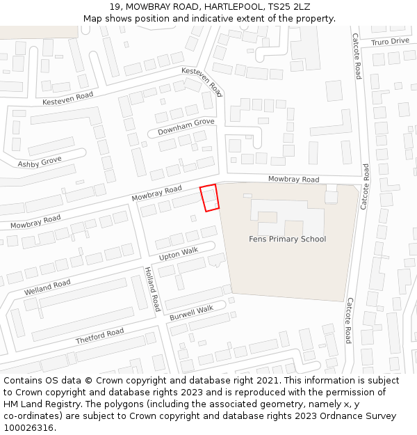 19, MOWBRAY ROAD, HARTLEPOOL, TS25 2LZ: Location map and indicative extent of plot