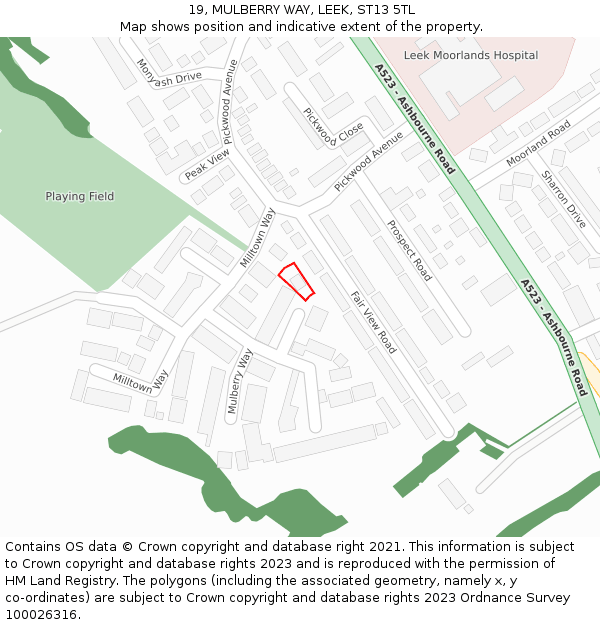 19, MULBERRY WAY, LEEK, ST13 5TL: Location map and indicative extent of plot