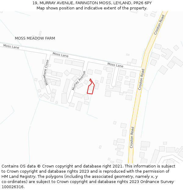 19, MURRAY AVENUE, FARINGTON MOSS, LEYLAND, PR26 6PY: Location map and indicative extent of plot