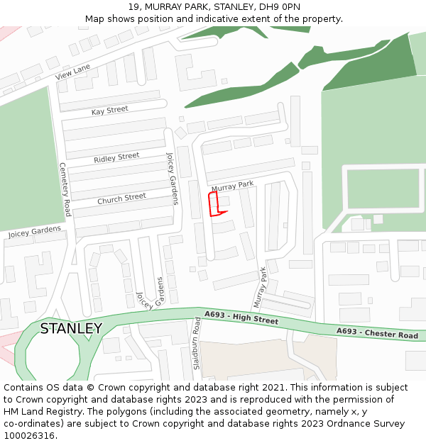 19, MURRAY PARK, STANLEY, DH9 0PN: Location map and indicative extent of plot