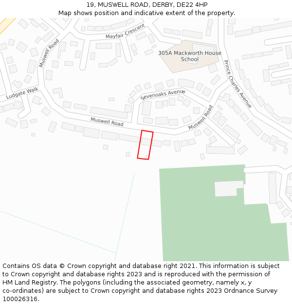 19, MUSWELL ROAD, DERBY, DE22 4HP: Location map and indicative extent of plot