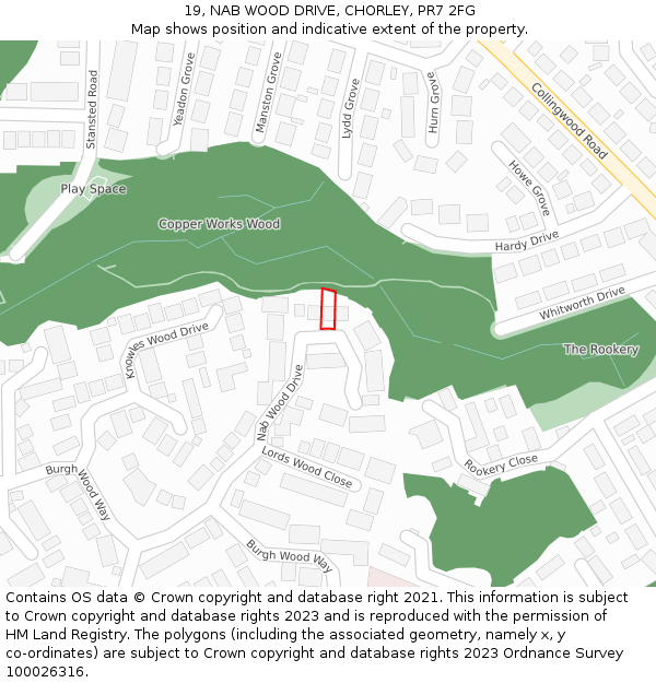 19, NAB WOOD DRIVE, CHORLEY, PR7 2FG: Location map and indicative extent of plot