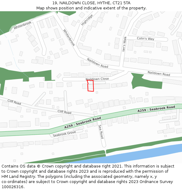 19, NAILDOWN CLOSE, HYTHE, CT21 5TA: Location map and indicative extent of plot