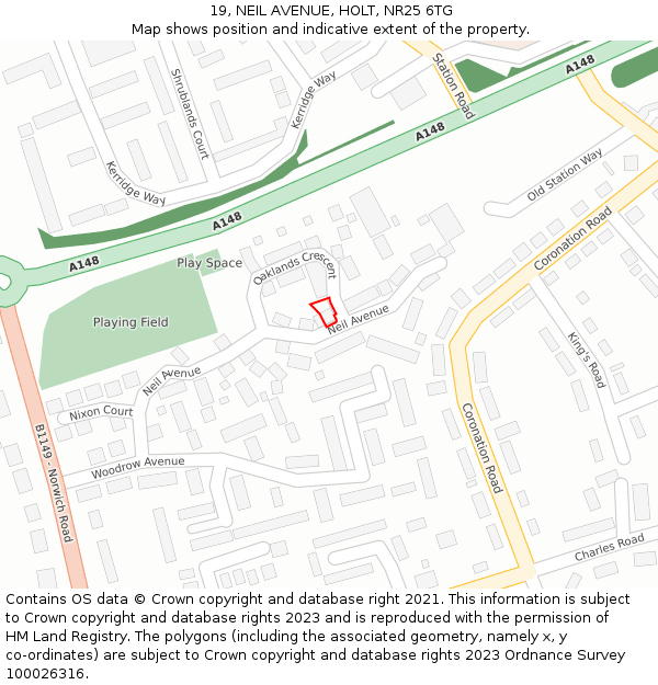 19, NEIL AVENUE, HOLT, NR25 6TG: Location map and indicative extent of plot