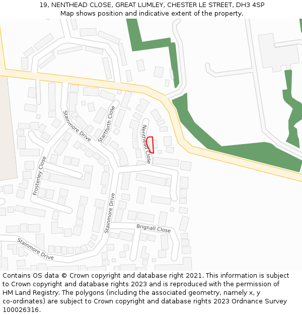 19, NENTHEAD CLOSE, GREAT LUMLEY, CHESTER LE STREET, DH3 4SP: Location map and indicative extent of plot