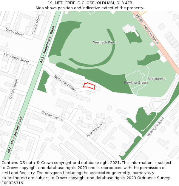 19, NETHERFIELD CLOSE, OLDHAM, OL8 4ER: Location map and indicative extent of plot