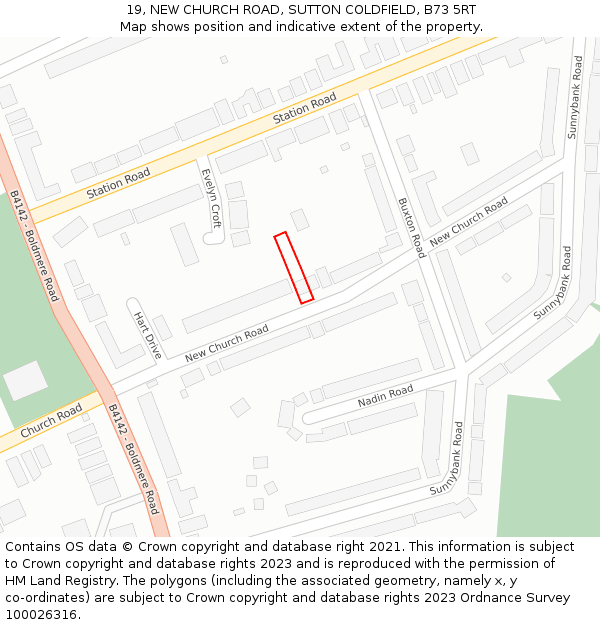 19, NEW CHURCH ROAD, SUTTON COLDFIELD, B73 5RT: Location map and indicative extent of plot