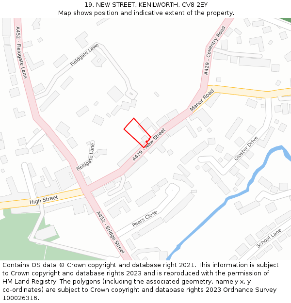 19, NEW STREET, KENILWORTH, CV8 2EY: Location map and indicative extent of plot