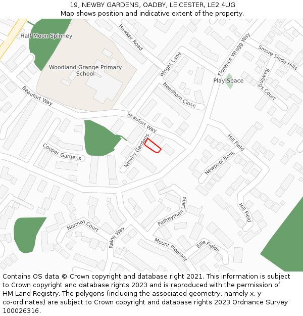 19, NEWBY GARDENS, OADBY, LEICESTER, LE2 4UG: Location map and indicative extent of plot