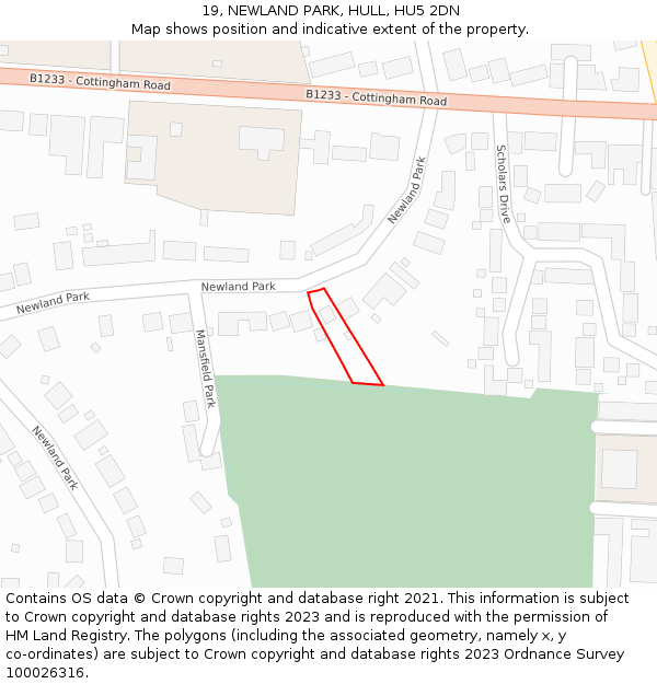 19, NEWLAND PARK, HULL, HU5 2DN: Location map and indicative extent of plot