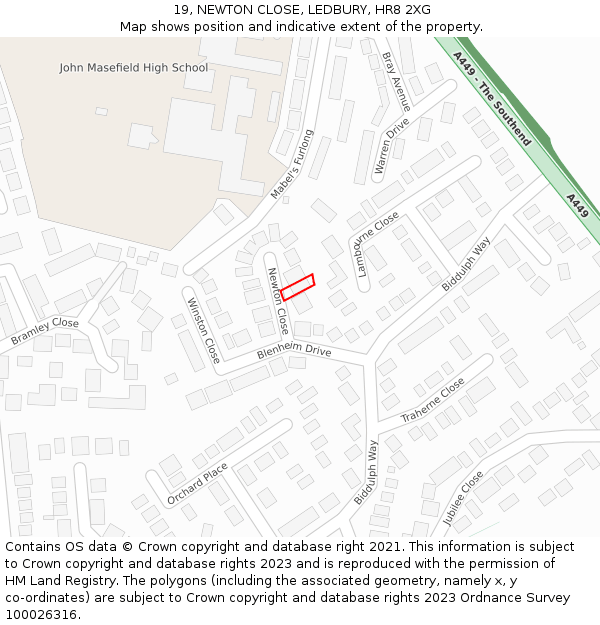 19, NEWTON CLOSE, LEDBURY, HR8 2XG: Location map and indicative extent of plot