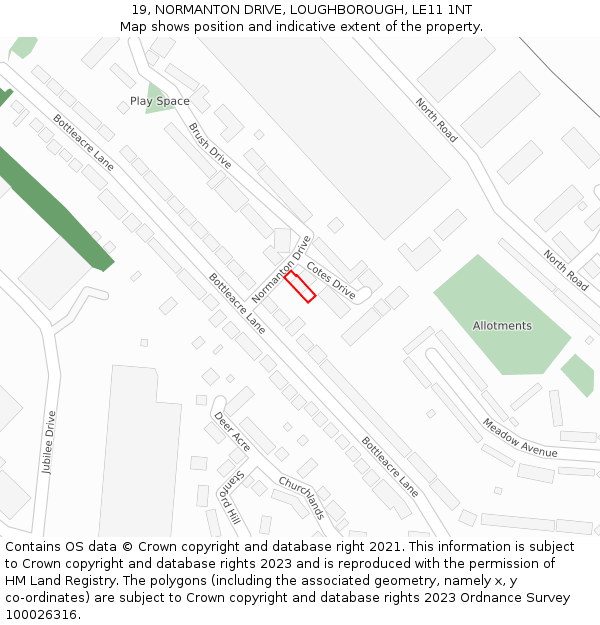19, NORMANTON DRIVE, LOUGHBOROUGH, LE11 1NT: Location map and indicative extent of plot
