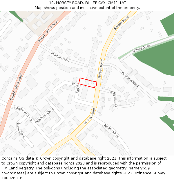 19, NORSEY ROAD, BILLERICAY, CM11 1AT: Location map and indicative extent of plot