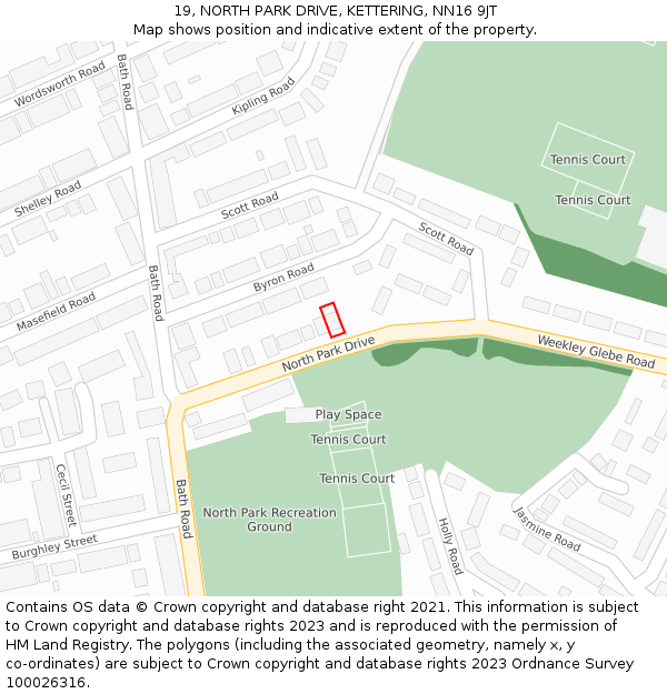 19, NORTH PARK DRIVE, KETTERING, NN16 9JT: Location map and indicative extent of plot