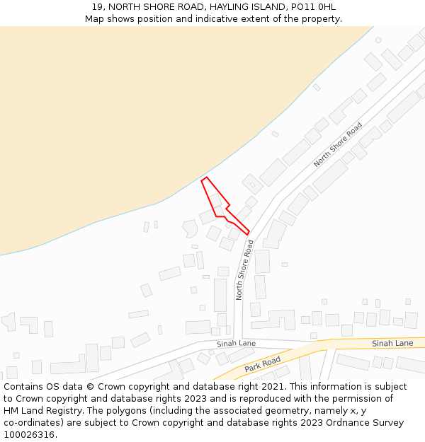 19, NORTH SHORE ROAD, HAYLING ISLAND, PO11 0HL: Location map and indicative extent of plot