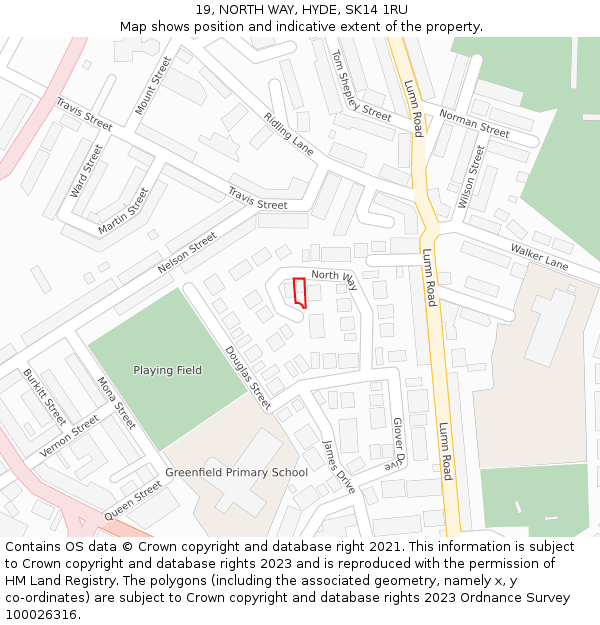 19, NORTH WAY, HYDE, SK14 1RU: Location map and indicative extent of plot