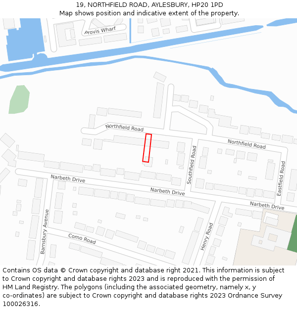 19, NORTHFIELD ROAD, AYLESBURY, HP20 1PD: Location map and indicative extent of plot