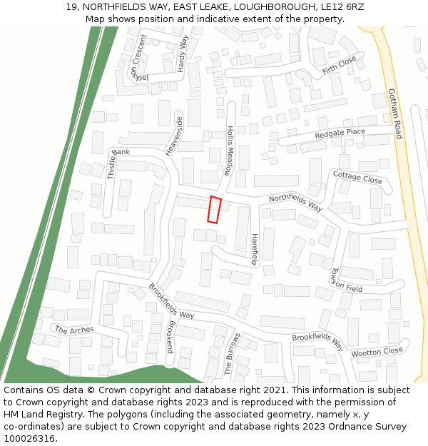 19, NORTHFIELDS WAY, EAST LEAKE, LOUGHBOROUGH, LE12 6RZ: Location map and indicative extent of plot