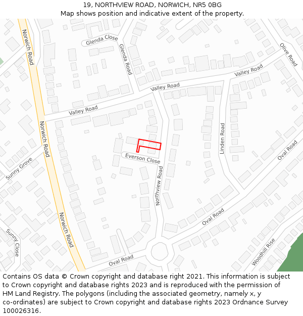19, NORTHVIEW ROAD, NORWICH, NR5 0BG: Location map and indicative extent of plot