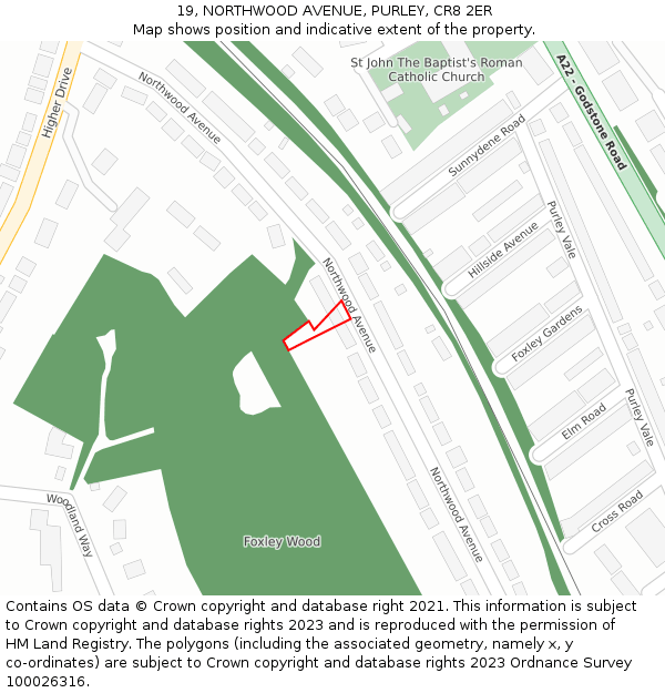 19, NORTHWOOD AVENUE, PURLEY, CR8 2ER: Location map and indicative extent of plot