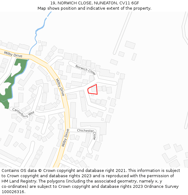 19, NORWICH CLOSE, NUNEATON, CV11 6GF: Location map and indicative extent of plot