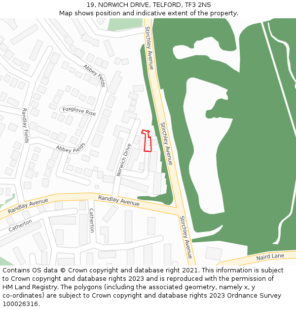 19, NORWICH DRIVE, TELFORD, TF3 2NS: Location map and indicative extent of plot
