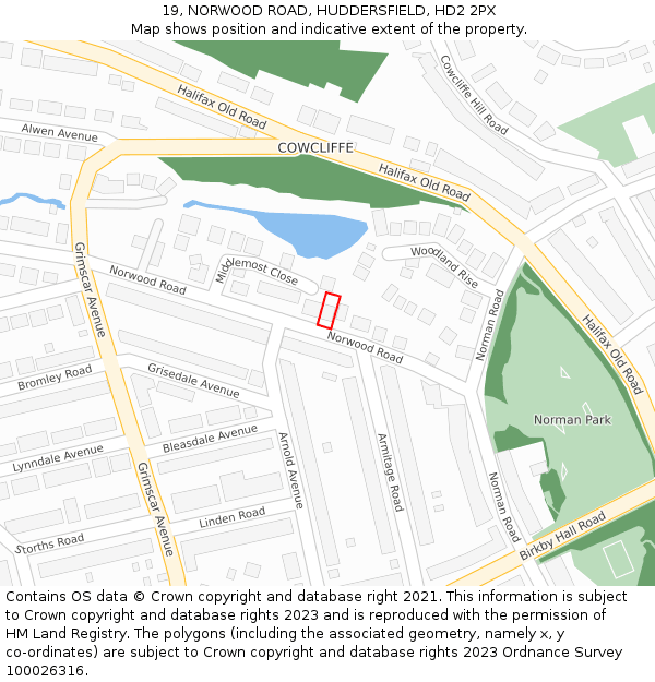 19, NORWOOD ROAD, HUDDERSFIELD, HD2 2PX: Location map and indicative extent of plot