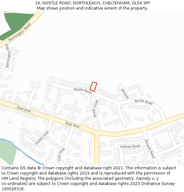 19, NOSTLE ROAD, NORTHLEACH, CHELTENHAM, GL54 3PF: Location map and indicative extent of plot