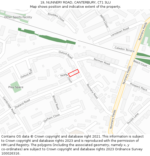 19, NUNNERY ROAD, CANTERBURY, CT1 3LU: Location map and indicative extent of plot