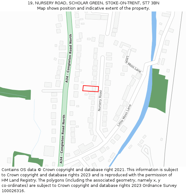 19, NURSERY ROAD, SCHOLAR GREEN, STOKE-ON-TRENT, ST7 3BN: Location map and indicative extent of plot