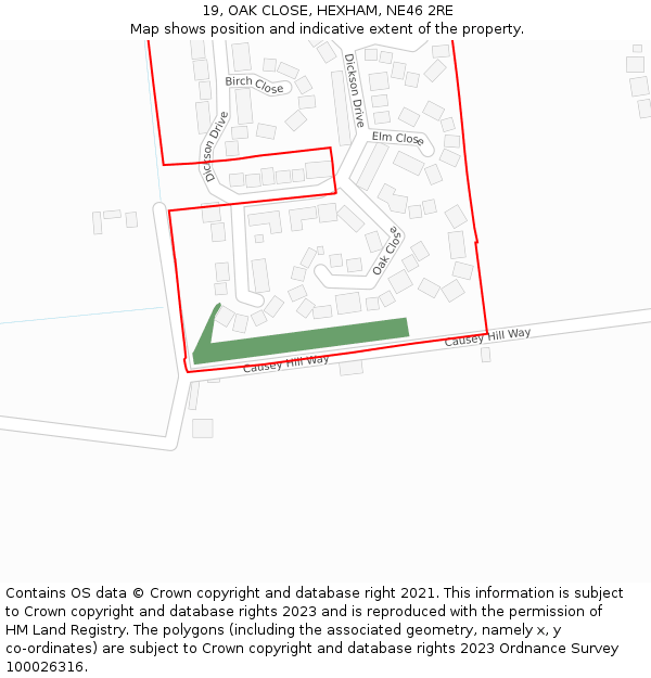 19, OAK CLOSE, HEXHAM, NE46 2RE: Location map and indicative extent of plot