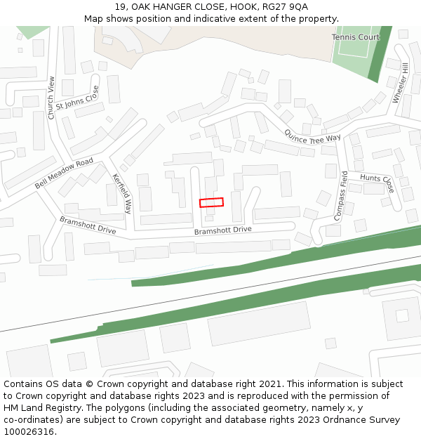 19, OAK HANGER CLOSE, HOOK, RG27 9QA: Location map and indicative extent of plot