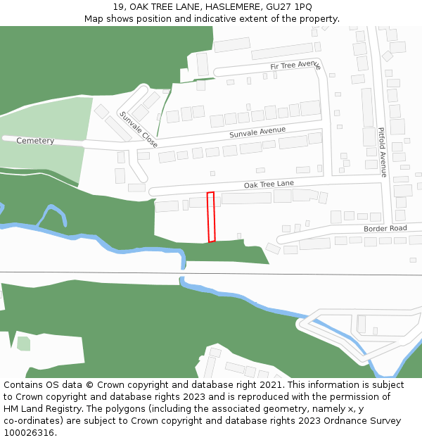 19, OAK TREE LANE, HASLEMERE, GU27 1PQ: Location map and indicative extent of plot