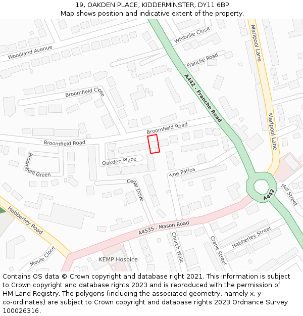 19, OAKDEN PLACE, KIDDERMINSTER, DY11 6BP: Location map and indicative extent of plot