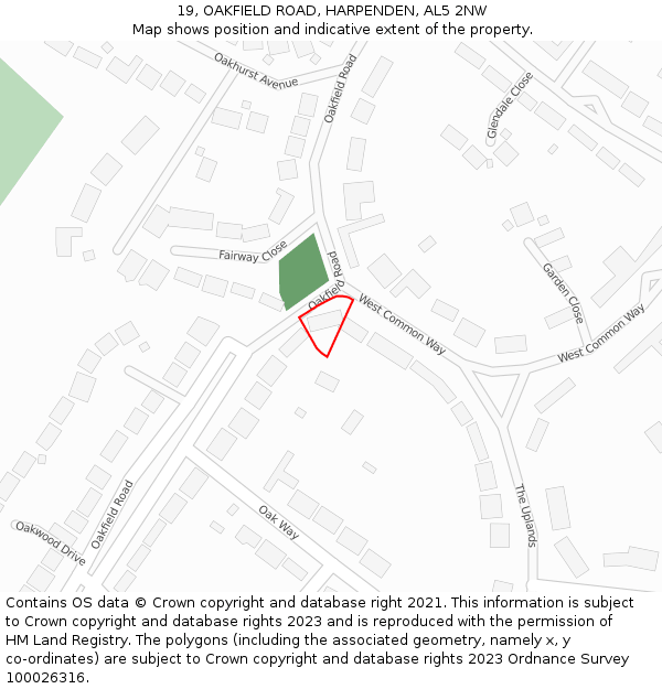 19, OAKFIELD ROAD, HARPENDEN, AL5 2NW: Location map and indicative extent of plot