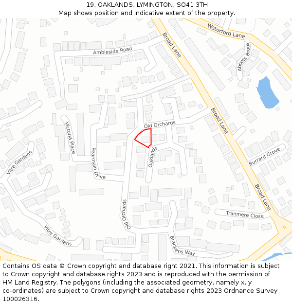 19, OAKLANDS, LYMINGTON, SO41 3TH: Location map and indicative extent of plot