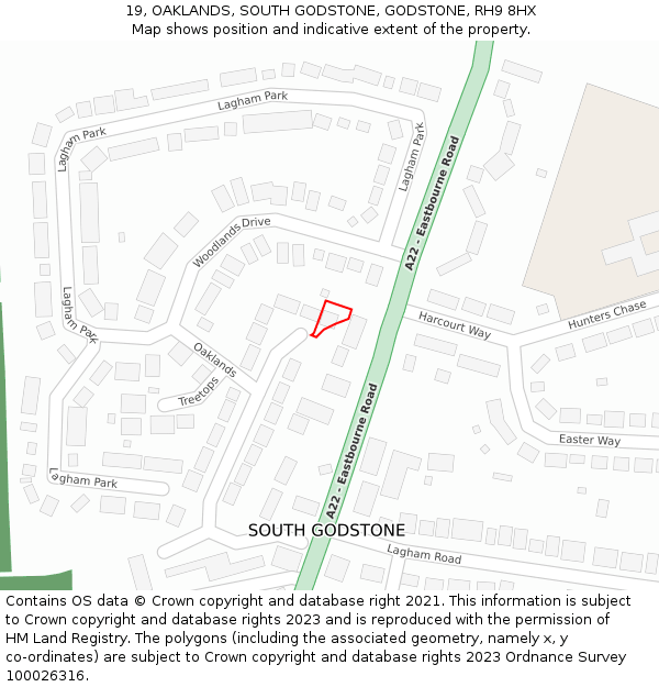 19, OAKLANDS, SOUTH GODSTONE, GODSTONE, RH9 8HX: Location map and indicative extent of plot